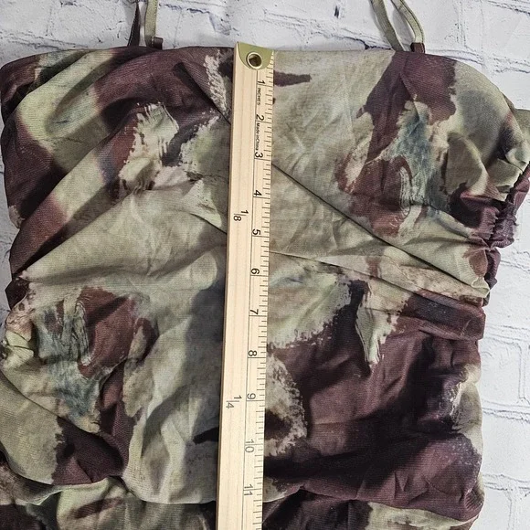 Cider Womens Abstract Portrait Graphic Mesh Bodysuit Ruched Brown Olive Large - Picture 10 of 11